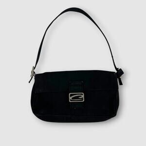 Y2K Candie's Black Baguette Shoulder Bag Silver Logo Hardware Flap Closure Purse